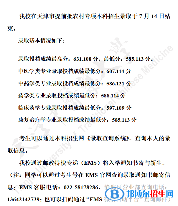 2022天津中醫(yī)藥大學(xué)錄取分?jǐn)?shù)線一覽表（含2020-2021歷年）