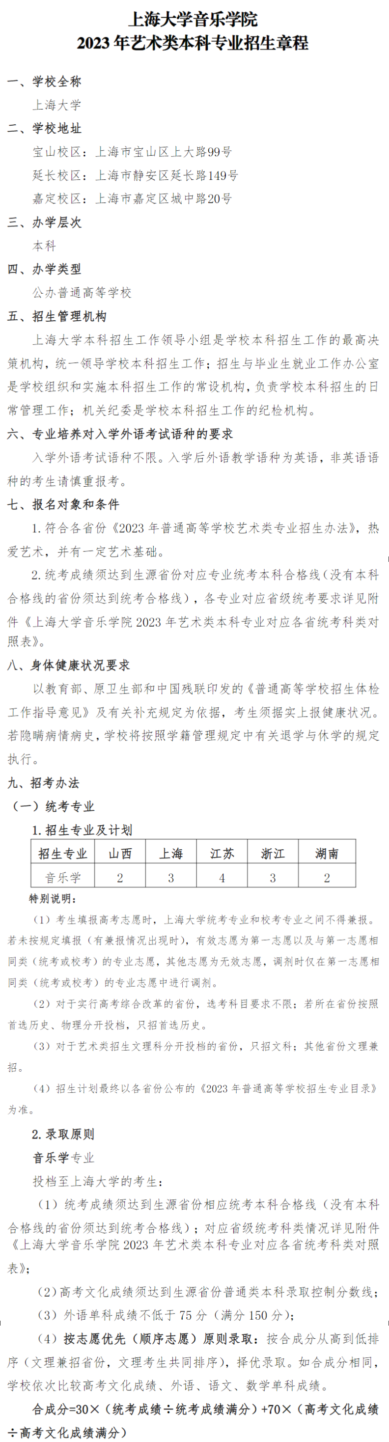 上海大學(xué)音樂(lè)學(xué)院藝術(shù)類招生章程2023年