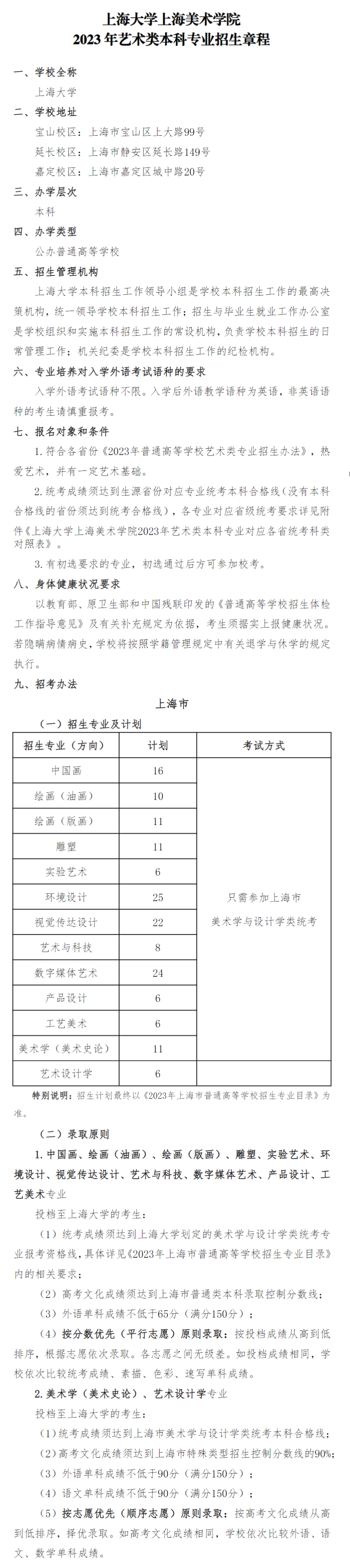 2023年上海大學上海美術(shù)學院藝術(shù)類招生章程