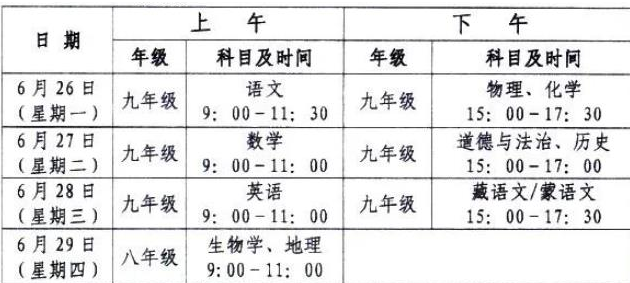 2024年青海中考考試科目時間安排有哪些